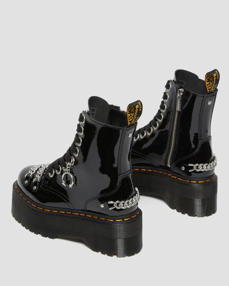 Women's Dr Martens Jadon Max Chain Patent Leather Platform Boots Black | AU 240UZG